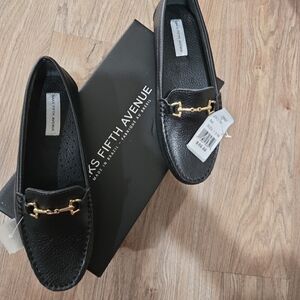 Saks Fifth Avenue Black Loafers with Gold Accent